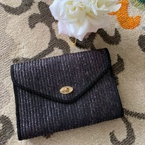 Vintage Black Straw Envelope Clutch